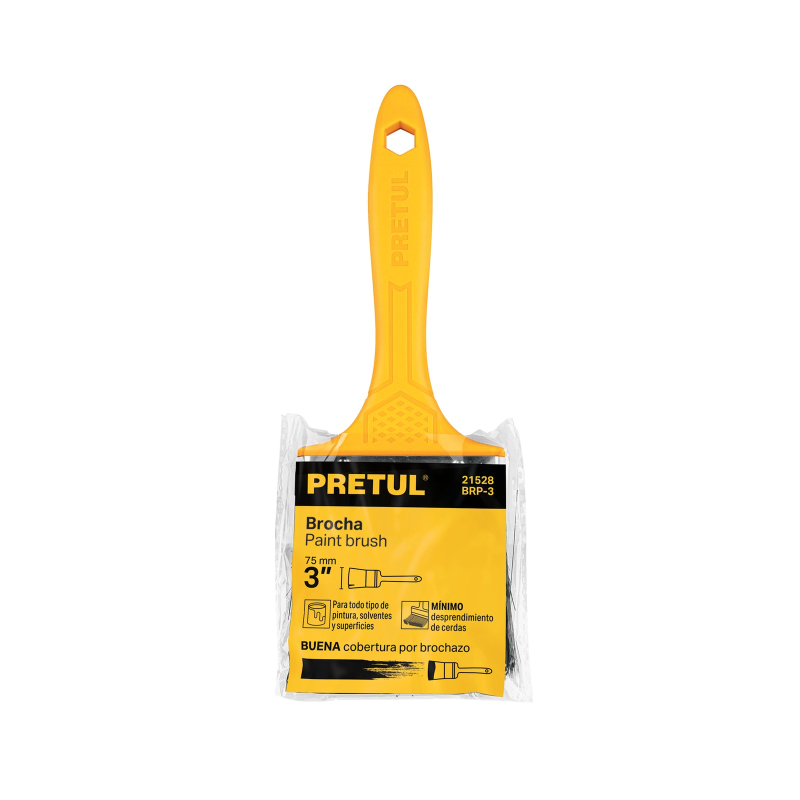 Brocha uso general de 3" con mango de plástico, PRETUL
